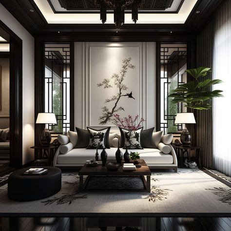 Chinese Decor Asian Interior, Chinese Interior Design Modern, Chinese Style Interior Design, Japanese Modern Interior, Aesthetic Japanese Art, China Style Interior, Art For Your Room, Modern Chinese Interior, Chinese Living Room