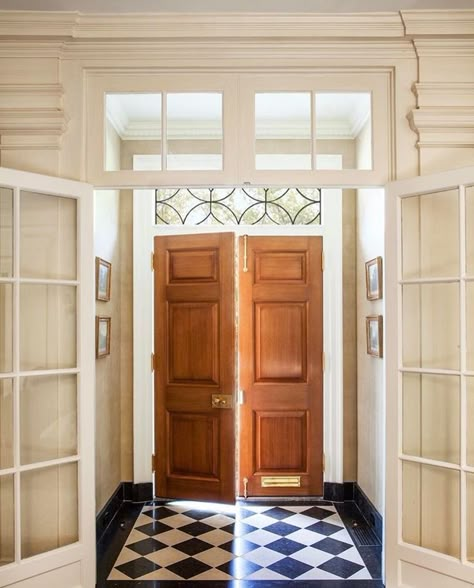 Ferguson Shamamian, Window Above Door, Double Door Entryway, Victoria Hagan, Entry Tile, Entry Porch, Stylish Doors, Foyer Design, Oak Doors