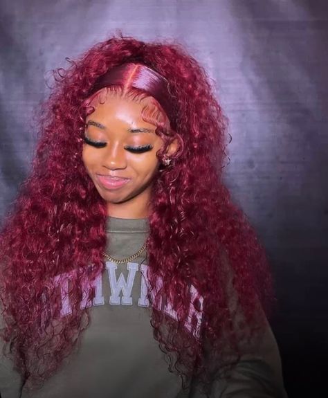 Red Wet And Wavy Wig, Burgundy Wet And Wavy Wig, Wet And Wavy Wig Styles, Burgundy Curly Wig, Red Curly Wig, Burgundy Hair Dye, Wet And Wavy Hair, Hair Frontal, Braids For Black