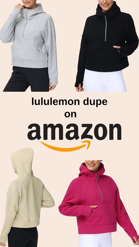 Great dupe for the lululemon Oversized Half-Zip Scuba Hoodie on Amazon. Shop my commissioned link :) Scuba Sweatshirt, Gym People, Cropped Half Zip, Crop Pullover, Scuba Hoodie, Half Zip Hoodie, Zip Hoodies, Amazon Women, Thumb Holes