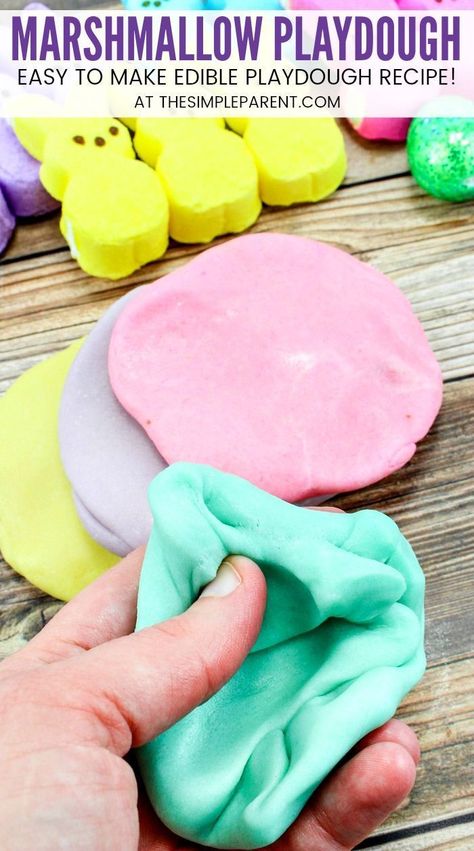 Edible Playdough Recipe, Marshmallow Playdough, Recipes For Easter Dinner, Edible Play Dough Recipe, Easy Playdough, Peeps Marshmallow, Edible Playdough, Recipes For Easter, Marshmallow Peeps