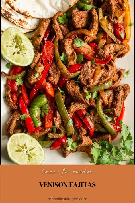 These super simple Venison Fajitas will be a staple in your house. The easy cilantro lime marinade makes for a healthy & flavorful meal! Venison Fajitas, Cilantro Lime Marinade, Lime Marinade, Elk Recipes, Fajitas Recipe, Venison Recipes, Wild Game Recipes, Game Recipes, Wild Game