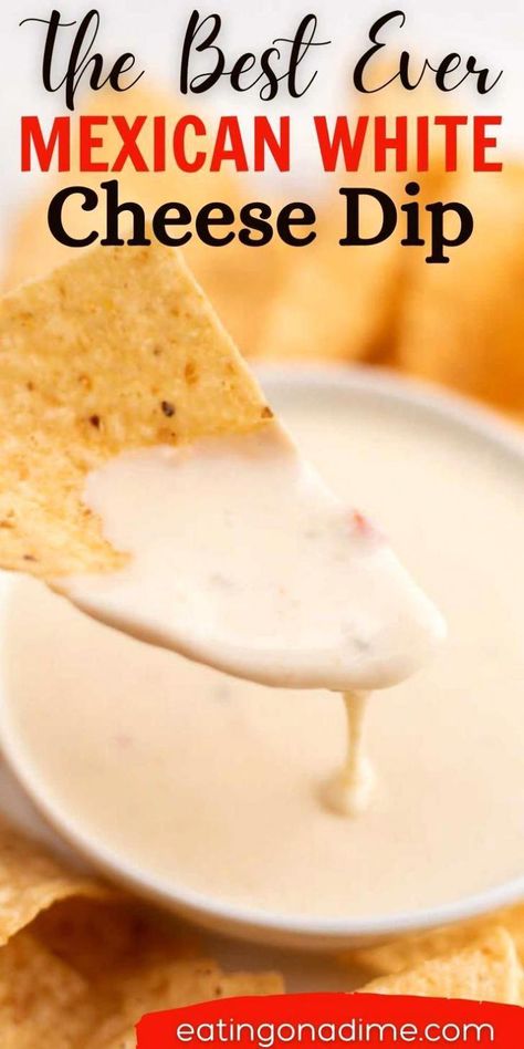 Best Mexican White Cheese Dip. This authentic queso dip recipe tastes like Mexican Restaurants white sauce recipe. Your entire family is going to love this authentic queso blanco recipe. This is one of my favorite cheese dip recipes. #eatingonadime #mexicanrecipes #diprecipes #cheesediprecipes #quesorecipes Authentic Queso Dip, Authentic Queso, White Cheese Dip Recipe, Mexican White Cheese Dip, Mexican White Cheese, Cheese Dip Mexican, White Cheese Dip, Makanan Rendah Kalori, Cheese Dip Recipe