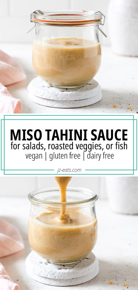 Miso Paste Dressing, How To Make Miso Sauce, Asian Tahini Sauce, Asian Tahini Dressing, Sweet Tahini Sauce, Miso Tahini Pasta, Sauces Made With Tahini, Sauce For Quinoa Bowl, Miso Mayo Recipe