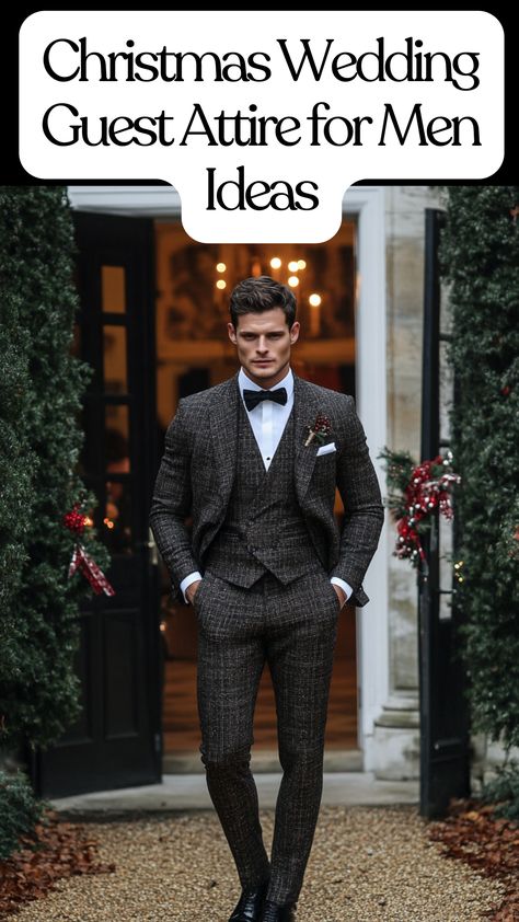 Stylish Christmas wedding guest attire ideas for men. Mens Christmas Wedding Suits, Mens Winter Wedding Outfit, Men’s Winter Wedding Attire, Winter Groom Suit, Winter Wedding Suits Groom Attire, Christmas Wedding Attire, Mens Cocktail Attire Wedding Guest, Wedding Guest Attire For Men, Christmas Wedding Suits