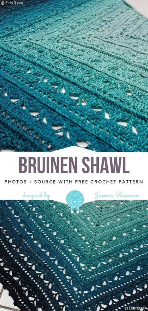 Bruinen Shawl Free Crochet Pattern #freecrochetpattern #crochet #crochetpattern #freepattern #woolpatterns #winter #hat #beanie #ombre #shawl #wrap #scarf #crochetshawl #triangleshawl Crochet Pattern Shawl Wrap, Crochet Shawl Patterns, Crochet Shawl Free, Crochet Shawl Pattern, Crochet Shawl Pattern Free, Crochet Triangle, Crochet Shawls And Wraps, Shawl Crochet, Shawl Patterns