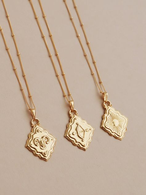 Our Zodiac-inspired pendants are a unique way to wear your sun, moon and rising signs, or layer up all three!  The perfect gift for an astrology lover.  Prefer to pick your favourite design? We haven’t engraved the name or symbol of the zodiac sign on the pendants themselves so whether you're treating yourself or gifti Luxury Zodiac Sign Necklace, Zodiac Sign Medallion Necklace Amulet, Zodiac Sign Medallion Amulet Necklace, Spiritual Zodiac Sign Medallion Jewelry, Symbolic Zodiac Sign Medallion Necklace, Hannah Design, Sun Moon And Rising, Rising Signs, Fashion 2025