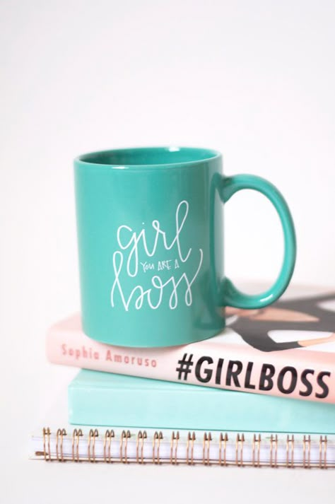 Girlboss Book, Mug Photography, Boss Mug, Letter Mugs, Girl Boss Motivation, Cute Mugs, Tiffany Blue, Hand Lettered, Cups And Mugs