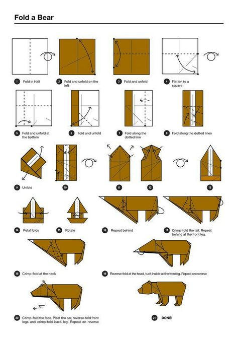 Bear Origami, Origami Bear, Origami Kutu, Basic Origami, Origami Elephant, Origami Step By Step, Origami Diagrams, Origami Ball, Origami Bookmark