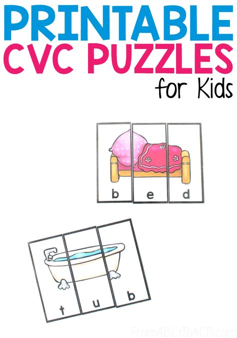 3 Piece Puzzle, Kid Learning Activities, Kindergarten Phonics Activities, Learning For Toddlers, English Student, Beginning Of Kindergarten, Homeschooling Activities, Cvc Activities, Cvc Words Kindergarten