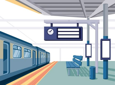 Train Station Graphic Design, Journey Graphic Design, Railway Station Illustration, Destination Illustration, Train Station Illustration, Train Animation, Train Station Design, Station Drawing, Train Station Art