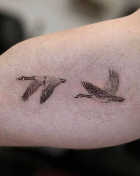 Mary Oliver Tattoo, Oliver Tattoo, Wild Geese Mary Oliver, Regrets Tattoo, Goose Tattoo, Geese Flying, Micro Realism, Duck Tattoos, No Regrets Tattoo