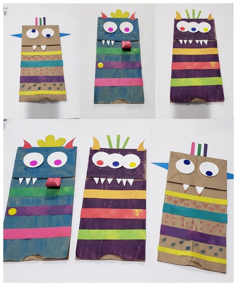 Monster Puppet Paper Bag, Monster Paper Bag Puppets, Paperbag Craft Kids, Paperbag Crafts For Kids, Paper Bag Hand Puppets, Brown Paper Bag Puppets, Paperbag Halloween Crafts, Create A Monster Craft, Paper Bag Kids Crafts