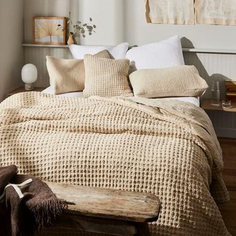 15 Tips and Ideas for a Cozy Home Refresh Comphy Bedding, Tan Comforter, Waffle Comforter, Sunday Citizen, Brown Comforter, Simple Bed Designs, Neutral Bedding, Bed Comforter Sets, Winter Bedding