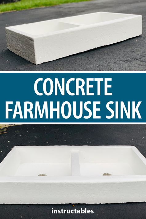 Concrete Sink Kitchen, Diy Concrete Sink, Concrete Farmhouse Sink, Concrete Kitchen Sink, Concrete Farmhouse, Cement Sink, Christmas Outdoor Lights, Sink Diy, Kitchen Sink Diy