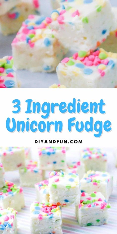 Diy Unicorn Treats, Easy Treats To Make 3 Ingredients, 3 Ingredient Recipes No Bake, 3 Ingredient Fudge Recipes Easy, 3 Ingredient Baking, Simple 3 Ingredient Desserts, 3 Ingredient Candy, Quick Easy Bake Sale Items, Summer Fudge Recipes