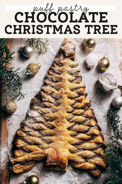 Chocolate Sunbutter, Chocolate Puff Pastry, Puff Pastry Christmas Tree, Pastry Christmas Tree, Puff Pastry Chocolate, Puff Pastry Christmas, Pastry Christmas, Butternut Bakery, Finger Food Desserts