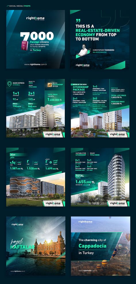 Social Media - Righthome on Behance Real Estate Banner, Inmobiliaria Ideas, Mises En Page Design Graphique, Real Estate Design, Real Estate Advertising, Real Estate Marketing Design, Estate Design, Real Estate Ads, Instagram Advertising