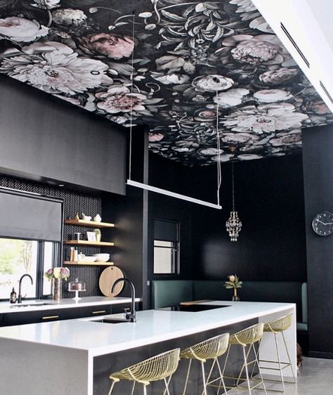 Unique Ceiling Ideas, Wallpaper Ceilings, Kitchen Ceiling Ideas, Wallpapered Ceiling, Geometric Removable Wallpaper, Wallpaper Office, Statement Wallpaper, Coastal Wallpaper, Ceiling Wallpaper