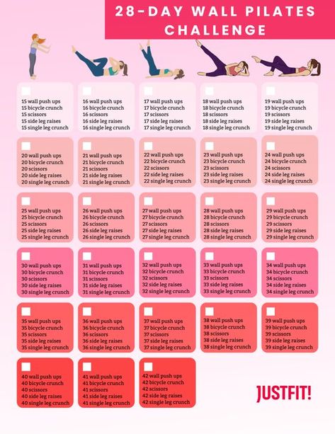 28-Day Wall Pilates Challenge: Build Muscles and Lose Weight Pilates 30 Day, Womens At Home Workout Plan, 28 Days Wall Pilates Workout, Better Me Challenge Exercise, Pilates Month Challenge, 28 Day Full Body Challenge, 28 Workout Challenge, Wall Pilates Workout Month, 60 Day Fitness Challenge