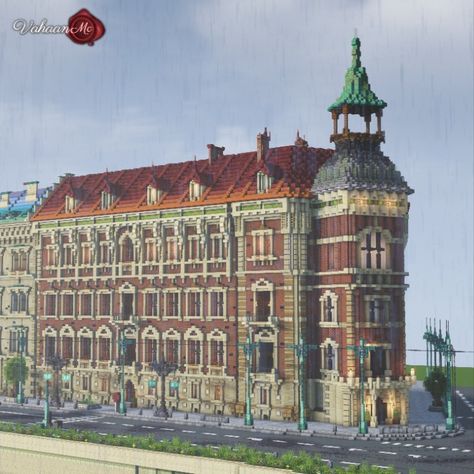 Hotel Polonia, Juliusz Słowacki Theatre, and the Florian Straszewski Monument in Minecraft. :) Minecraft Hotel, Minecraft Medieval Village, Minecraft World Ideas, Minecraft Castle Designs, Minecraft Modern City, Minecraft Steampunk, Minecraft City Buildings, Minecraft Base, City Maps Design