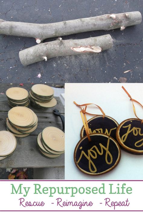 How to make customized wood slice ornaments for your friends or family this Christmas. First, you don't need a chainsaw for this project. If you buy your wood slices online, you don't even need a saw! That's right, all the information you need in one place! #MyRepurposedLife #Christmas #woodslice #ornaments #easy #diy #project How To Make Trees, Log Candle Holders, Log Candles, Wood Slice Ornament, Wood Slices, Xmas Crafts, Real Wood, Chainsaw, Handmade Christmas