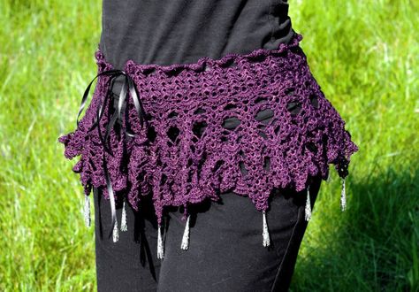 Purple lace hip wrap Dance Crochet, Fringe Skirts, Belly Dance Belt, Pixie Skirt, Crochet Belt, Hip Scarf, Crochet Bottoms, Dance Belt, Crochet Festival