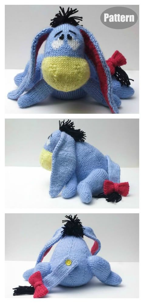 Amigurumi Eeyore Donkey Knitting Pattern #knittingpatterns  #amigurumipattern  #knitting Amigurumi Eeyore, Amigurumi Horse, Bear Knitting Pattern, Knitting Patterns Free Dog, Knitted Toys Free, Knit Animals, Teddy Bear Knitting Pattern, Toy Knitting Patterns, Knitted Doll Patterns