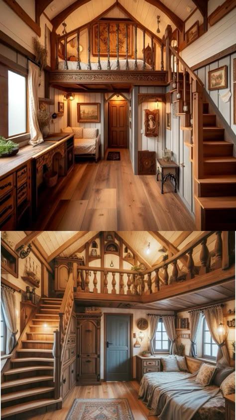 Detailed tiny house Gothic Tiny House, Tiny Cabins Interiors, Cabins Interiors, Tiny Homes Ideas, Tiny House Kits, Fairytale Style, Off Grid Tiny House, Cottage Tiny House, Tiny Home Living