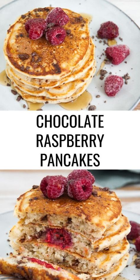 These Chocolate Raspberry Pancakes are easy to make, turn out super fluffy, and are vegan! | ElephantasticVegan.com #pancakes #chocolate #raspberry #vegan Raspberry Pancakes Recipe, Pancakes On A Stick, Shrimp Healthy, Pancakes Chocolate, Raspberry Pancakes, Potatoes Healthy, Vegan Pancake, Vegan Pancake Recipes, Recipes Potatoes