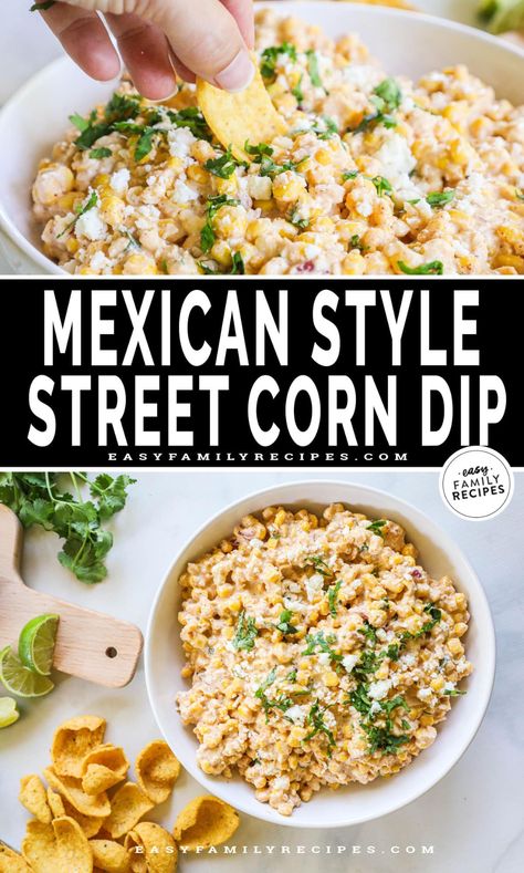 Want to wow your guests without breaking a sweat? Look no further than this easy Mexican Street Corn Dip! This recipe is a quick and easy appetizer built for a crowd, whether hosting a party or hanging with friends for game day. Elote corn dip is easy to make and oh-so-creamy, with the perfect blend of savory and sweet. Your guests will crave more of this delicious spin on traditional street corn! Street Corn Salad Dip, Feta Corn Dip, Elote Street Corn Dip, Slow Cooker Street Corn Dip, Mexican Corn Dip Cold, Fresh Corn Dip, Mexican Street Corn Dip Cream Cheese, Mexican Street Corn Nachos, Mexican Street Corn Dip Crock Pot Easy