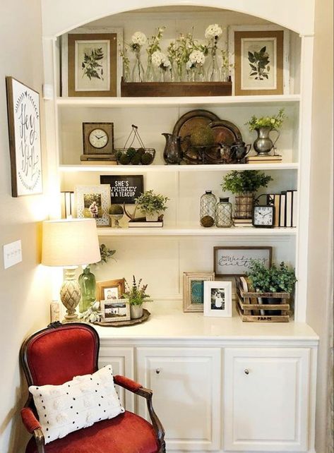 Shelf arrangement | Shelf decor living room, Bookshelves in living room, Living room decor Bookshelf Styling Living Room, Vintage Decorating Ideas, Styling Bookshelves, Shelf Arrangement, Shelf Decor Living Room, Vintage Decorating, Decorating Bookshelves, Bookshelves In Living Room, Bookcase Decor