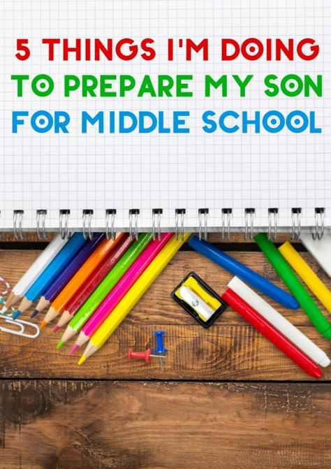 Like many kids, my son is really nervous about leaving behind elementary school and moving up in grades. I'm spending the summer trying to help him feel more confident so he's ready for the first day.  These are the 5 things I'd doing to prepare my son for middle school. Starting Middle School, Middle School Advice, Prep Boys, Middle School Hacks, Middle School Boys, School Age Activities, School Preparation, World History Lessons, Homeschooling Tips