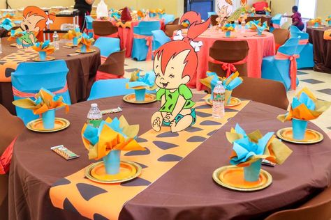 Flintstones baby shower | CatchMyParty.com Flinstone Baby Shower Ideas, Flinstones Baby Shower Ideas, Flintstone Theme, Flintstones Party, Flintstones Birthday, Baby Birthday Party Theme, 2nd Birthday Party For Boys, Baby Shower Party Themes, Twin Birthday Parties