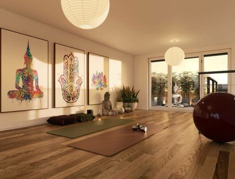 Sala Zen, Home Gym Design Ideas, Gym Design Ideas, Meditation Room Design, Sala Yoga, Yoga Meditation Space, Yoga Room Design, Home Yoga Room, Yoga Meditation Room