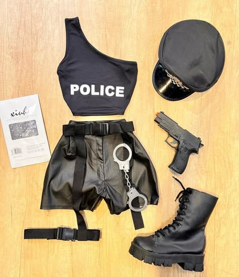 Cute Cop Halloween Costumes, Police Officer Costume Halloween, Police Outfit Women Halloween, Cop Costume Makeup, Halloween Cop Costumes For Women, Diy Cop Costume Women, Cop Outfit Halloween, Cop Costumes For Women Diy, Swat Costume Couple