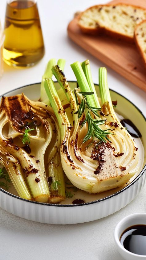 Vegan Roasted Fennel with Balsamic Glaze Recipes Using Fennel, Balsamic Glaze Recipe, Balsamic Glaze Recipes, Fluffy Quinoa, Fennel Bulb, Quinoa Salads, Fennel Recipes, Roasted Fennel, Vegan Roast