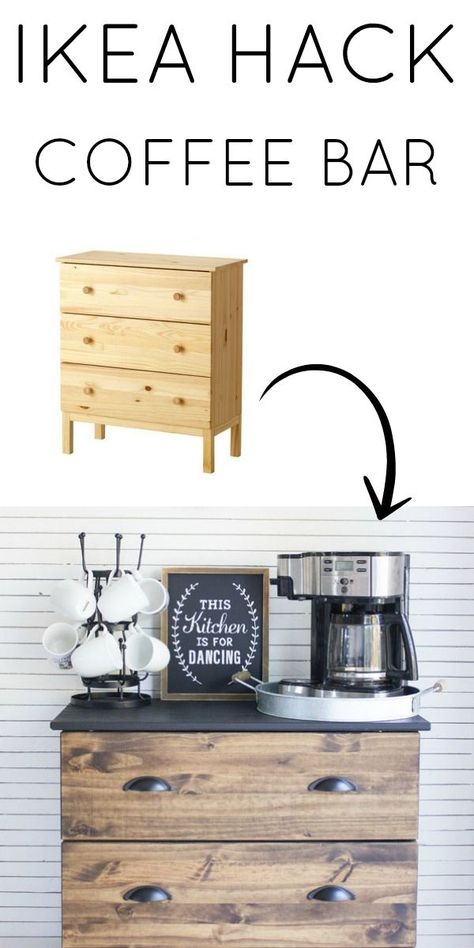 Ikea Tarva Hack and Coffee Bar Essentials Ikea Tarva Hack, Tarva Hack, Coffee Bar Essentials, Ikea Sideboard, Ikea Tarva Dresser, Ikea Tarva, Diy Sideboard, Ikea Desk Hack, Hack Ikea