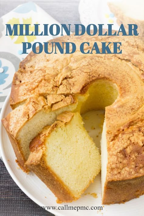 Million Dollar Pound Cake buttery, tender, decadent dessert to serve for any occasion. Delicious served plain or topped with ice cream or whipped cream & berries #milliondollarpoundcake #poundcake #bestpoundcake #poundcakerecipes #cake #southern #southernfood #desserts #dessertfoodrecipes #dessertrecipes #cakerecipes #sweets #holidays #holidaybaking #thanksgiving #christmas #july4th #easter #mothersday #memorialday #baking #homemade #poundcakepaula #poundcakerecipe Pound Cake Crunchy Top, Texas Pound Cake, Crusty Top Pound Cake Recipes, Crispy Top Pound Cake, Vanilla Wafer Pound Cake, Million Dollar Pound Cake Recipes Butter, Pound Cake With Condensed Milk Recipe, Million Pound Cake, Pound Cake For One