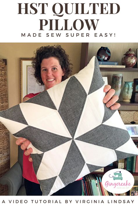 HST Quilted Pillow Tutorial Video - Gingercake Pillow Video, Quilted Pillows, Quilted Pillow Covers, Diy Crafts For The Home, Pillow Patterns, Half Square Triangle Quilts, Pillow Tutorial, Patchwork Cushion, Star Quilt Blocks