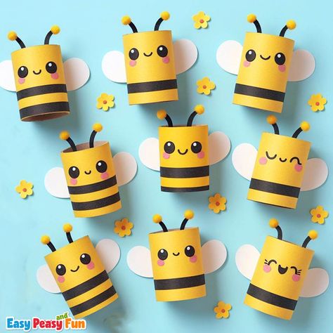 Cute toilet paper roll bee craft idea for kids to make. Your kids are going to love this cute bug craft that's perfect for spring. Make A Bug Craft, Bee Toilet Paper Roll Craft, Halloween Cute Crafts, Bee Arts And Crafts For Kids, Loo Roll Crafts Kids, Make A Bee Craft, Bee Ideas For Kids, Easy Bee Crafts For Kids, Kinder Crafts Ideas