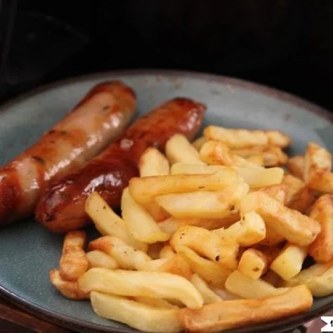 Air Fryer Sausage and Chips. Showing you how to cook your favourite sausage and chips in the air fryer from frozen. Perfect British lunch or dinner in your air fryer or actifry.#actifry #airfryer #sausages #airfryersausages #airfryerrecipes Sausage Air Fryer, Air Fryer From Frozen, British Lunch, Chips In The Air Fryer, Sausage And Chips, Sausage On A Stick, Air Fryer Sausage, Potatoes Air Fryer, Wings Air Fryer