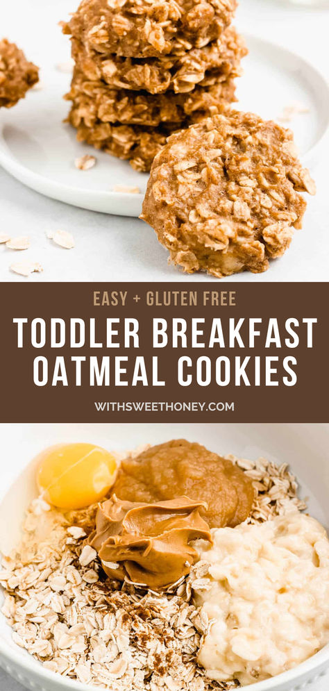 If you're looking for a quick breakfast for your little one, this is a great option! These healthy oatmeal toddler breakfast cookies are full of nutrients, no added sugar, and made with only a few simple ingredients. You can also make them gluten free, and dairy free! Who said you can’t have a cookie for breakfast?! Soft Breakfast Cookies Healthy, Food To Make With Toddlers, Easy Toddler Breakfast Meal Prep, Paleo Toddler Snacks, Toddler Easy Breakfast Ideas, Easy Toddler Breakfast On The Go, Gluten Free Dairy Free Toddler Meals, Dairy Free Toddler Recipes, Protein Breakfast For Toddlers