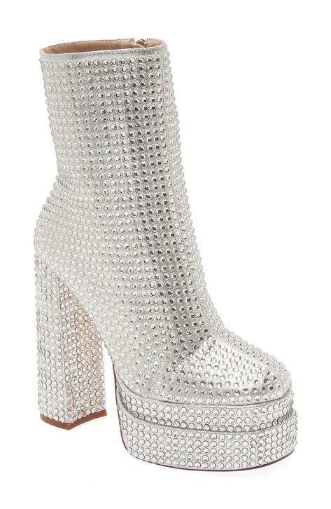 AZALEA WANG Mateo Platform Boot available at #Nordstrom Rhinestone Boots Outfit, Retro Futuristic Fashion, Eras Outfit, Shoes Png, Futuristic Shoes, Platform Boots Women, Disco Cowgirl, Cute Shoes Heels, Glitter Boots