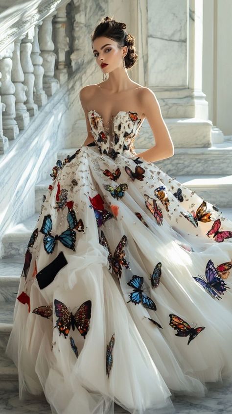 Fantasy Dresses, Fashion Illustration Dresses, Fantasy Gowns, Fairytale Dress, Butterfly Dress, Gala Dresses, Glam Dresses, 인물 사진, Marchesa