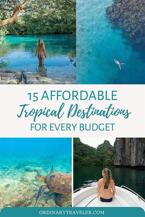 Tropical Places To Travel, Cheap Tropical Destinations, Affordable Tropical Vacations, Budget Beach Vacation, Solo Beach Pics, Cheap Tropical Vacations, Best Tropical Vacations, Cheap Vacation Destinations, Tropical Vacation Destinations