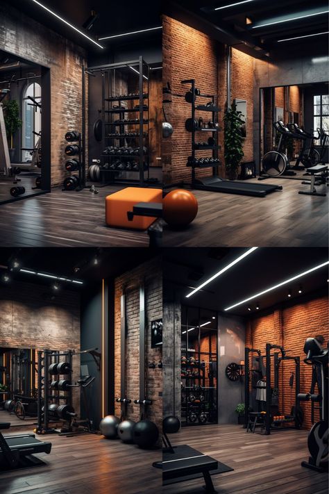 mini gym at home ideas mini home gym small home gym ideas small home gym Gym Wall Design Ideas, Moody Gym Aesthetic, Gym Interior Design Ideas Fitness Studio, Fitness Gym Interior Design, Home Basement Gym, Home Gym Ideas Garage, Home Gym Design Luxury, Gym Architecture, Home Gym Basement