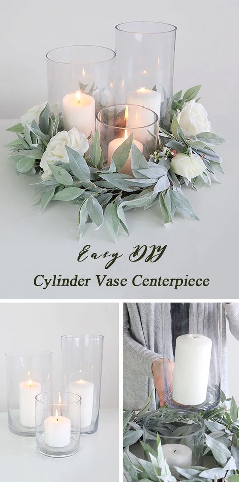 Wedding Centerpieces Diy Vases, Vase Centerpiece Ideas Wedding, Wedding Centerpieces Dollar Tree, Dollar Tree Diy Centerpieces Wedding, Vase Decorating Ideas For Wedding, Diy Wedding Anniversary Decorations, Wedding Reception Decorations Table Centerpieces Simple, Wedding Vase Ideas, 3 Cylinder Vase Centerpiece