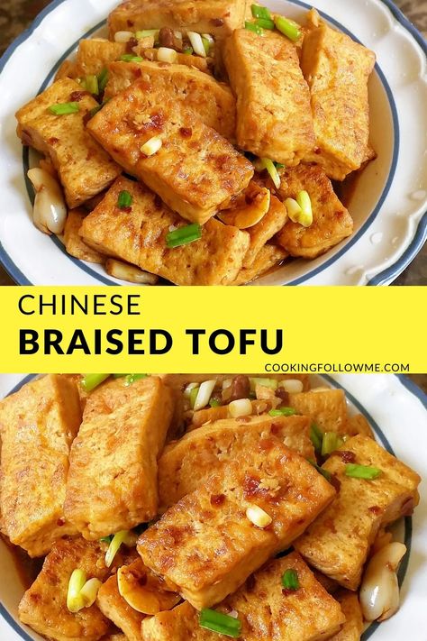 Chinese Braised Tofu – A Delicious Vegetarian Dish » CookingFollowMe Chinese Tofu Recipes, Braised Tofu Recipe, Asian Tofu, Braised Tofu, Resep Vegan, Egg Tofu, Vegetarian Oyster Sauce, Tofu Curry, Tofu Recipe