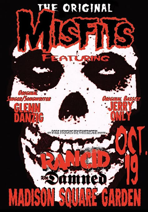 Misfits To Play Special MSG Halloween Show With Rancid, The Damned Misfits Poster, Concert Poster Design, Guitar Magazine, Vintage Concert Posters, Rock Band Posters, Punk Poster, Heavy Metal Art, Arte Punk, Band Wallpapers